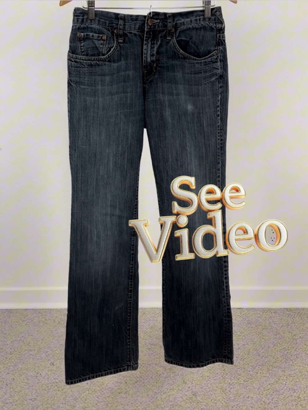 👛 (ANY 2/$20) WAREHOUSE ONE Straight Leg Whiskered Denim Jeans 29x34